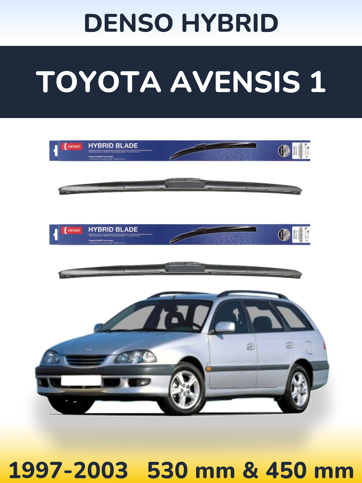 Komplet przednich wycieraczek Denso Hybrid 530 & 450 mm do Toyota Avensis 1 1997-2003