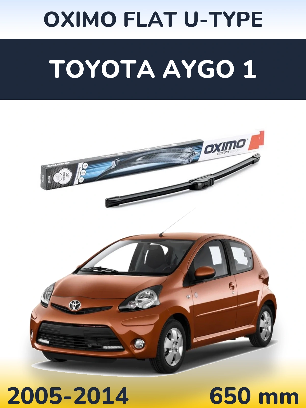 Передний дворник Oximo Flat U-type 650 мм для Toyota Aygo 1 2005-2014