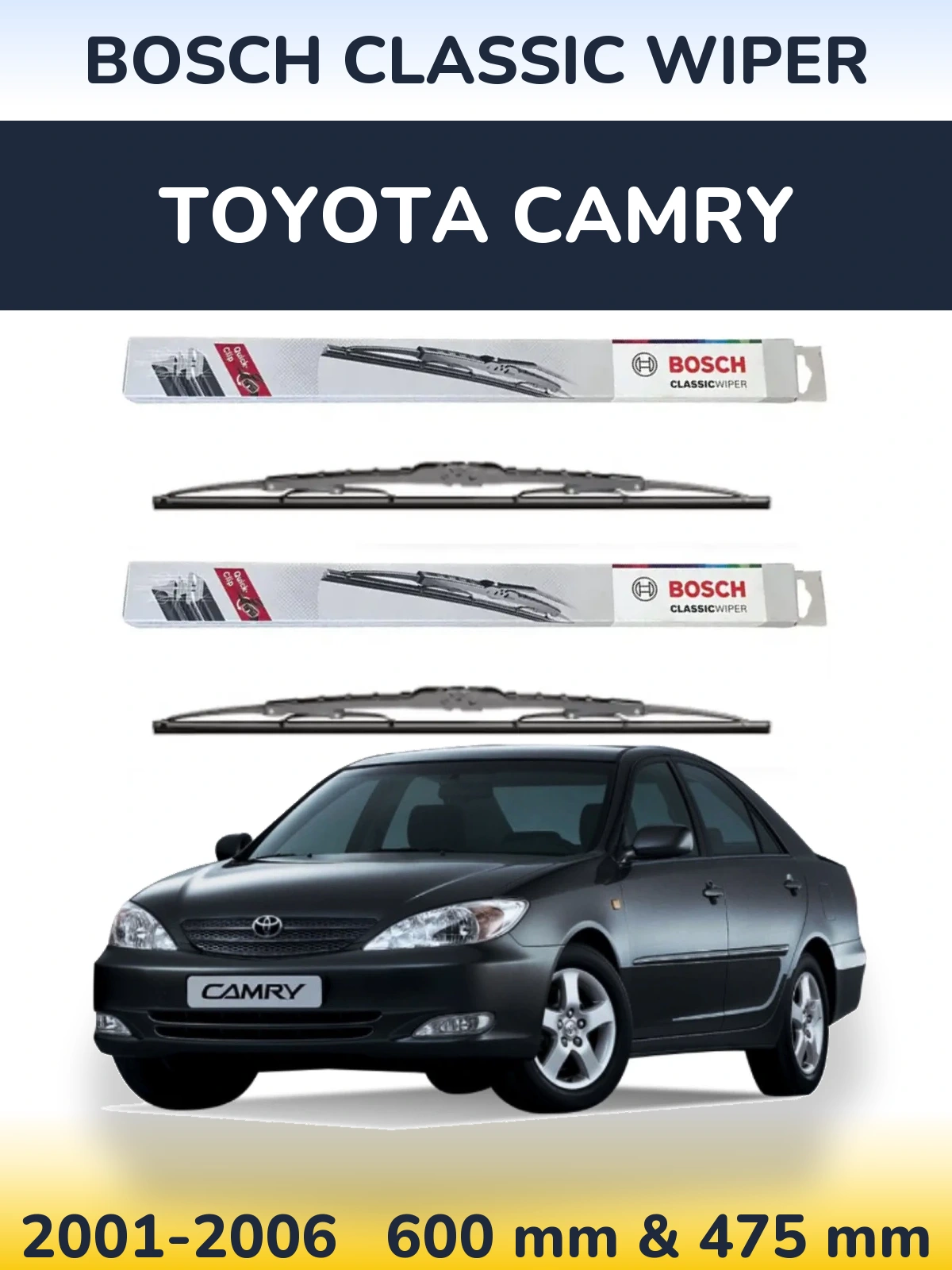 Комплект передних дворников BOSCH Classic Wiper 600 & 475 мм для Toyota Camry 2001-2006