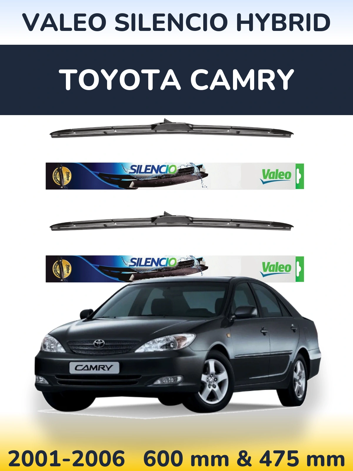 Komplet przednich wycieraczek Valeo Silencio Hybrid 600 & 475 mm do Toyota Camry 2001-2006