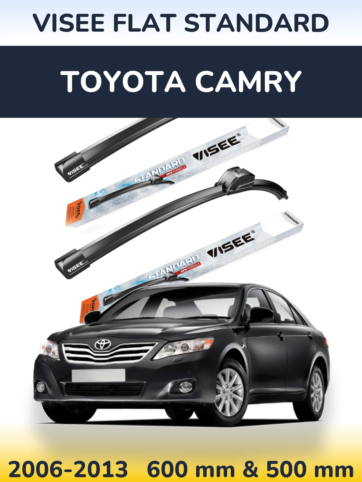 Komplet przednich wycieraczek VISEE FLAT STANDARD 600 & 500 mm do Toyota Camry 2006-2013