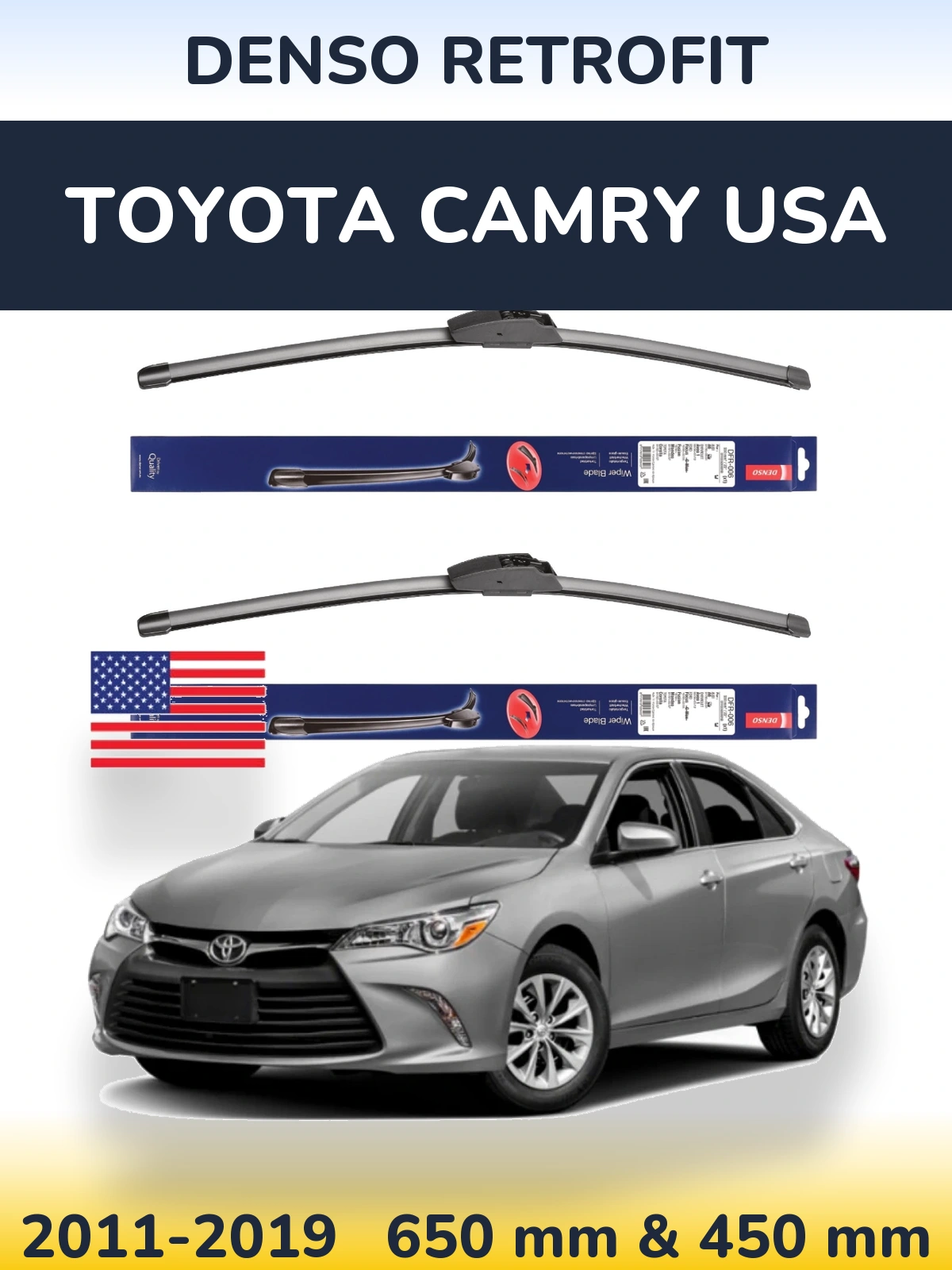 Комплект передних дворников Denso Retrofit 650 & 450 мм для Toyota Camry USA 2011-2019