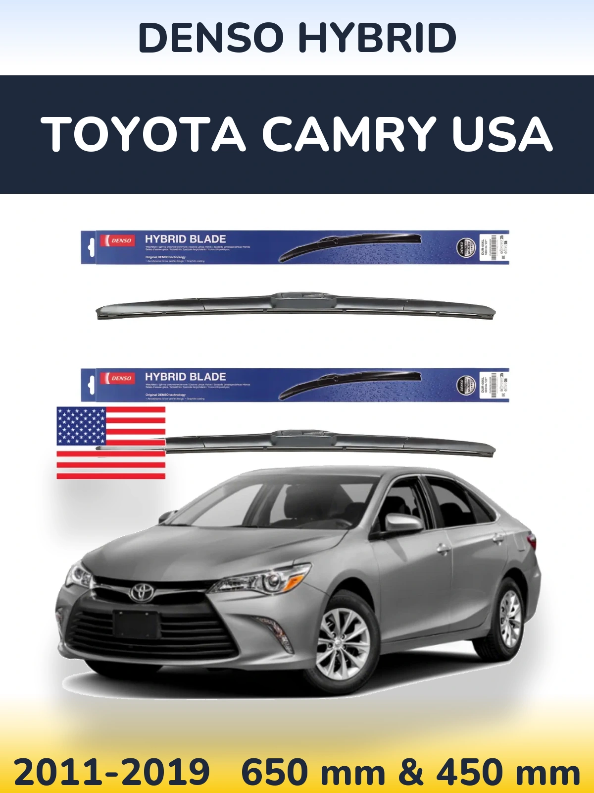 Комплект передних дворников Denso Hybrid 650 & 450 мм для Toyota Camry USA 2011-2019