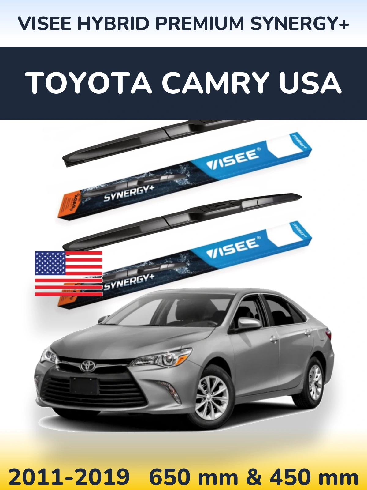 Komplet przednich wycieraczek VISEE HYBRID PREMIUM SYNERGY+ 650 & 450 mm do Toyota Camry USA 2011-2019