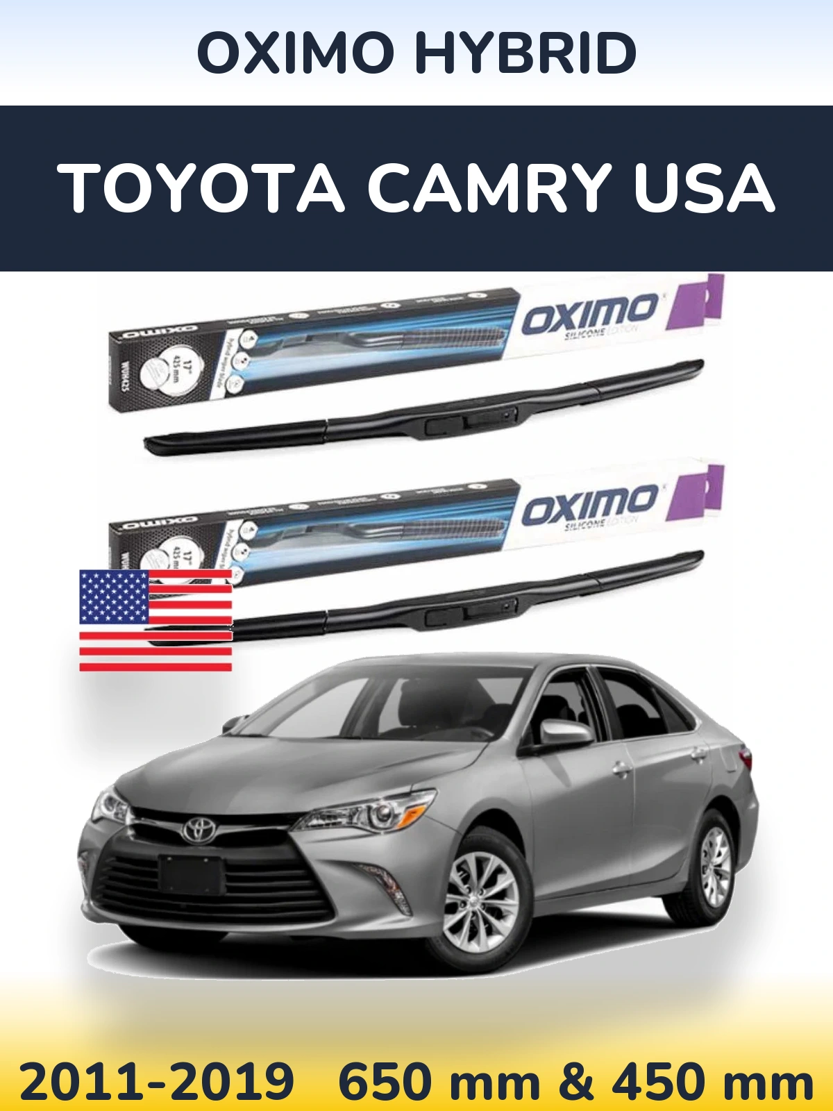 Komplet przednich wycieraczek Oximo Hybrid 650 & 450 mm do Toyota Camry USA 2011-2019