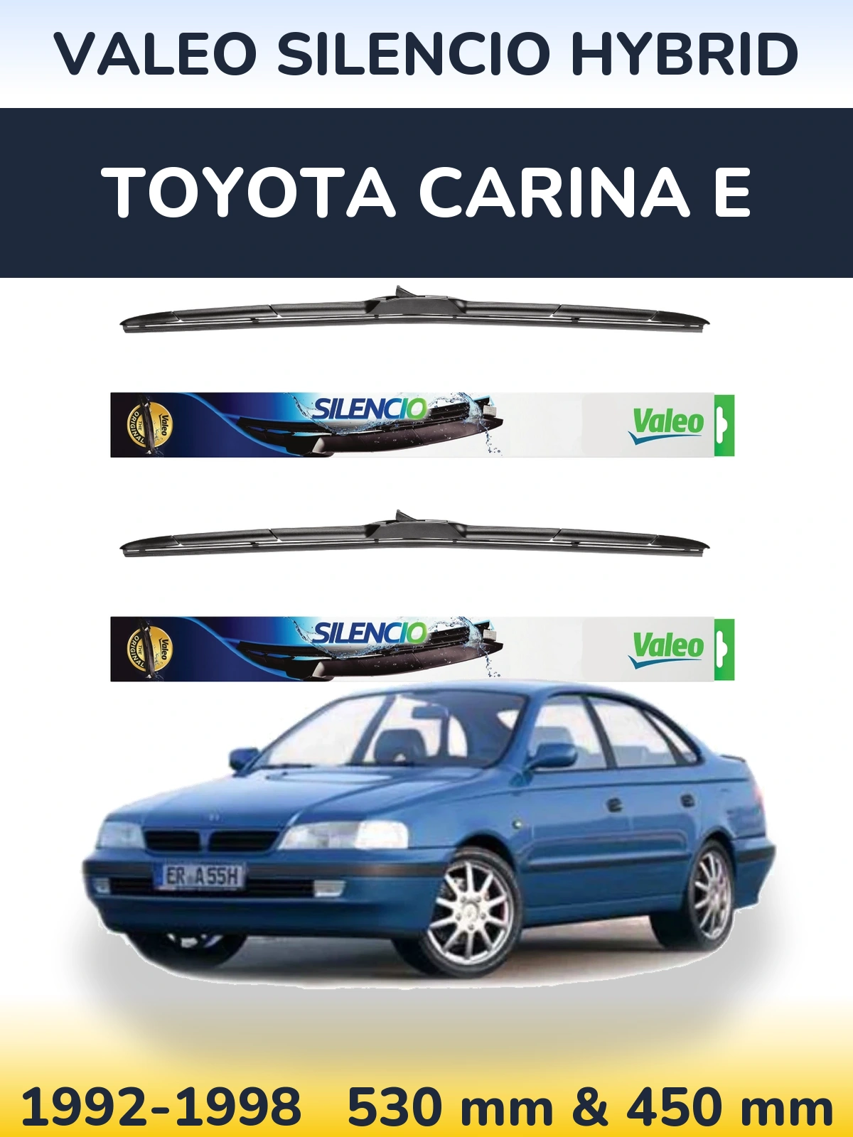 Front wiper blade set Valeo Silencio Hybrid 530 & 450 mm for Toyota Carina E 1992-1998
