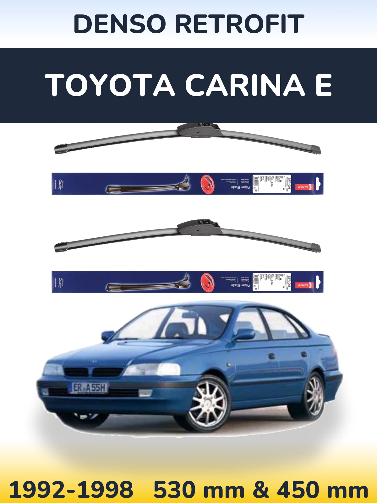 Front wiper blade set Denso Retrofit 530 & 450 mm for Toyota Carina E 1992-1998