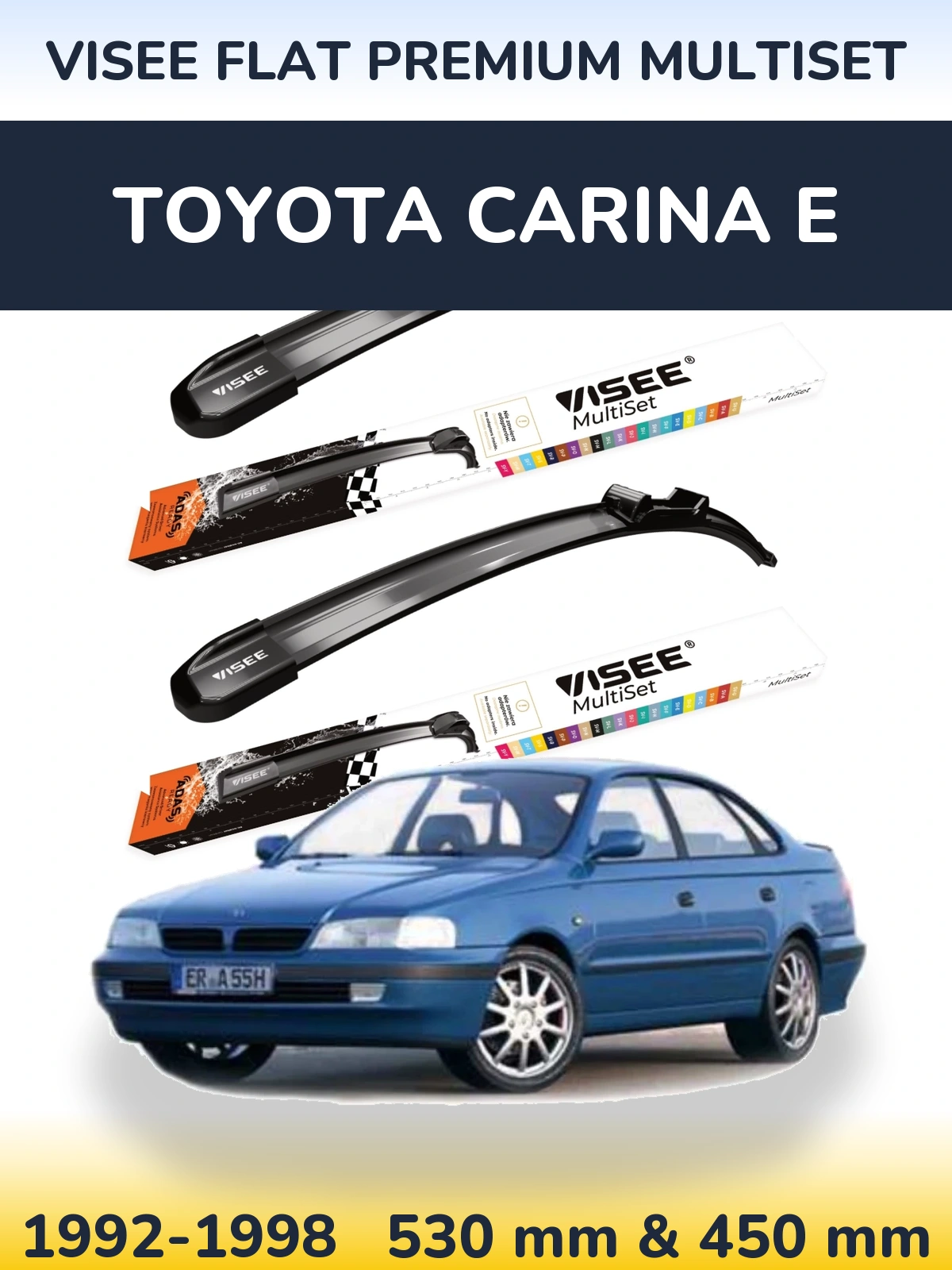 Комплект передних дворников VISEE FLAT PREMIUM MultiSet 530 & 450 мм для Toyota Carina E 1992-1998