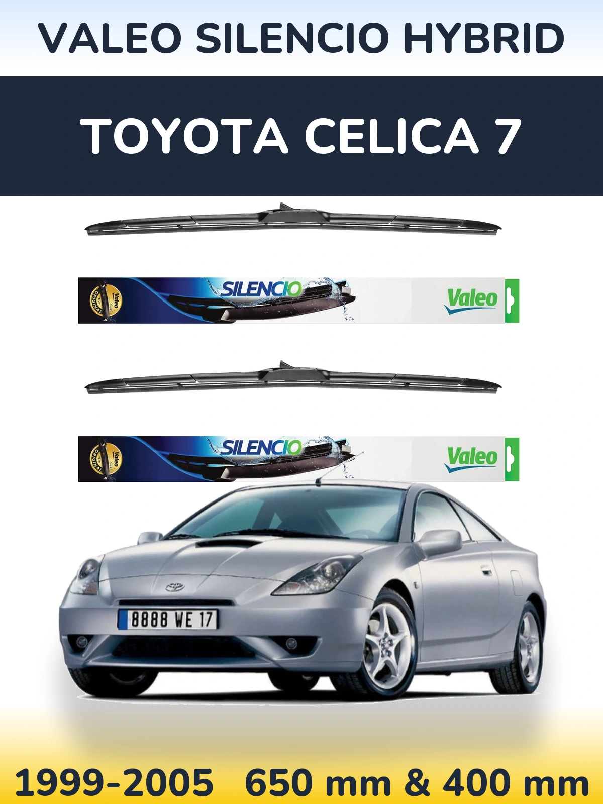 Komplet przednich wycieraczek Valeo Silencio Hybrid 650 & 400 mm do Toyota Celica 7 1999-2005