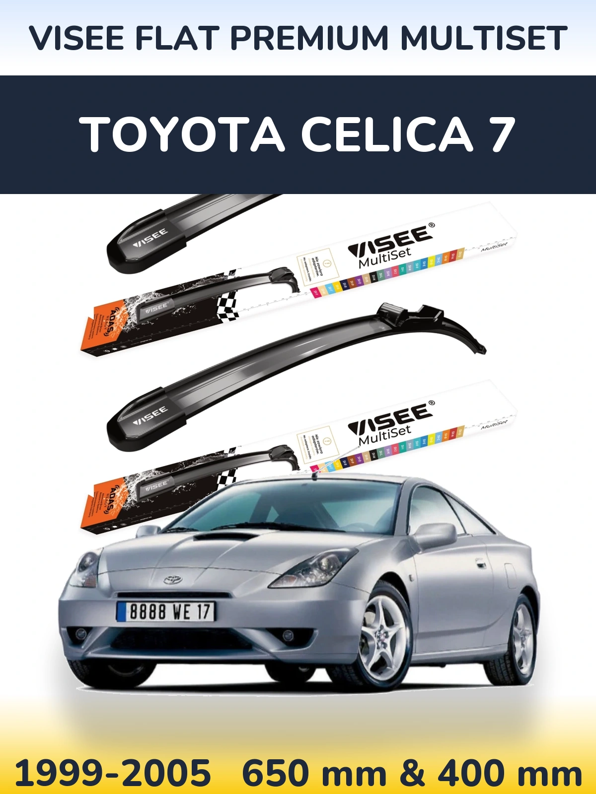 Front wiper blade set VISEE FLAT PREMIUM MultiSet 650 & 400 mm for Toyota Celica 7 1999-2005