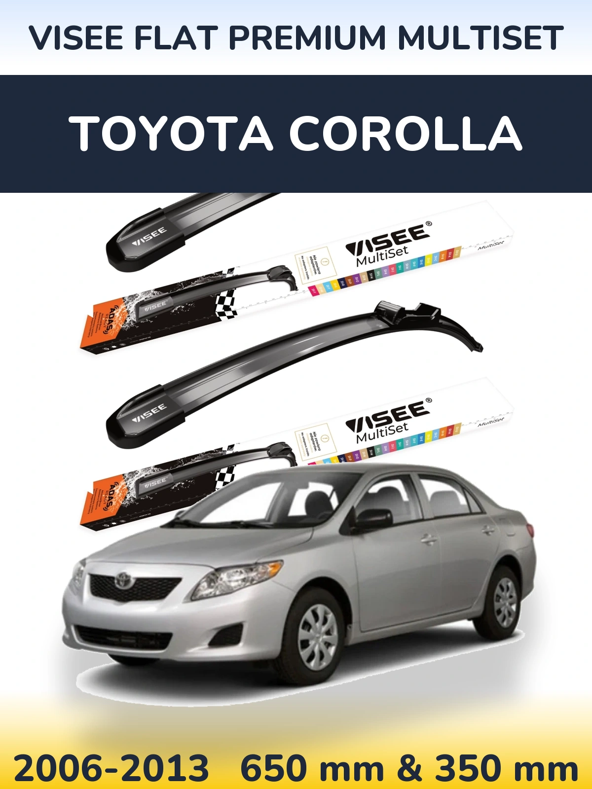 Комплект передних дворников VISEE FLAT PREMIUM MultiSet 650 & 350 мм для Toyota Corolla 2006-2013
