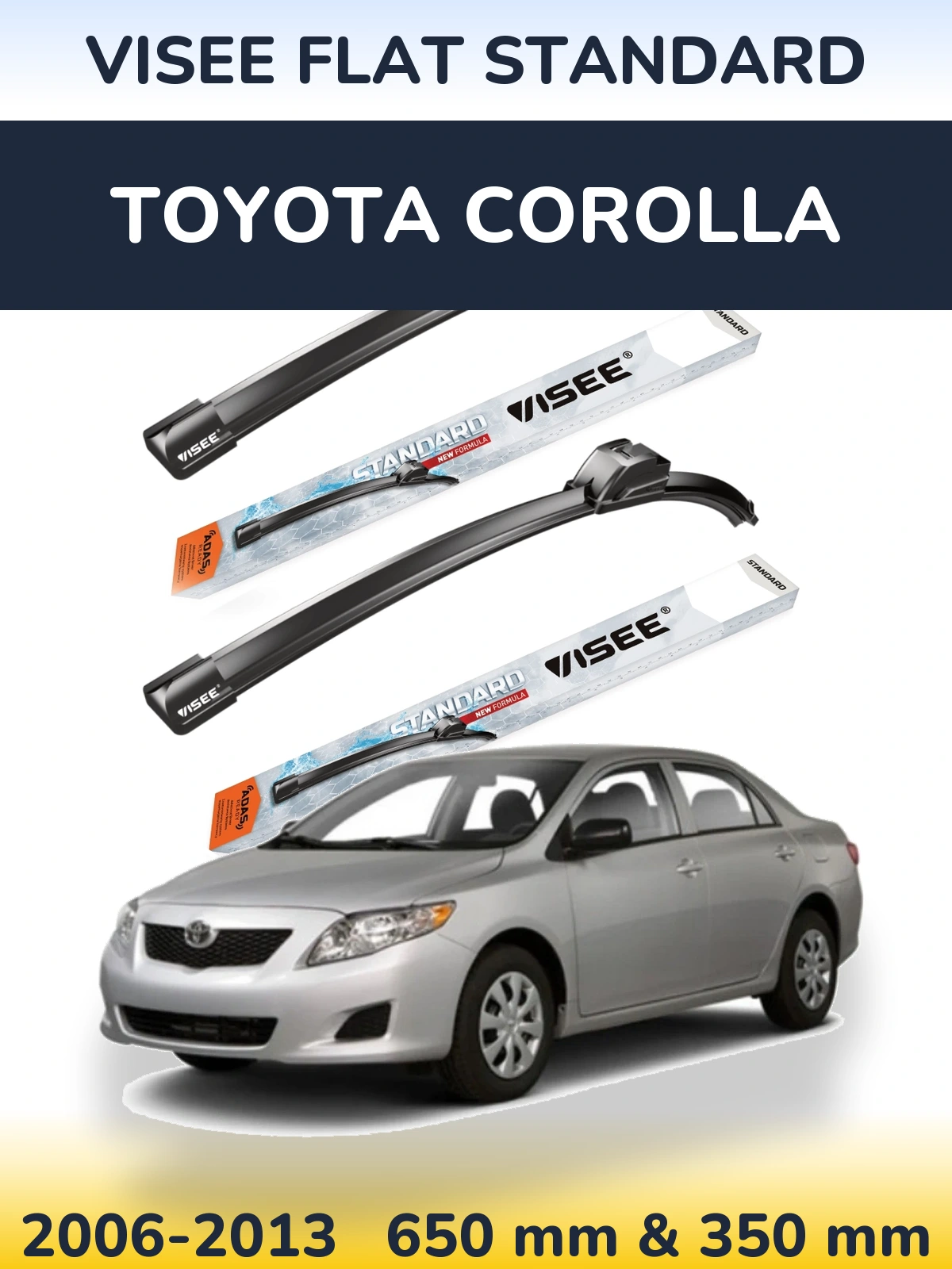 Комплект передних дворников VISEE FLAT STANDARD 650 & 350 мм для Toyota Corolla 2006-2013
