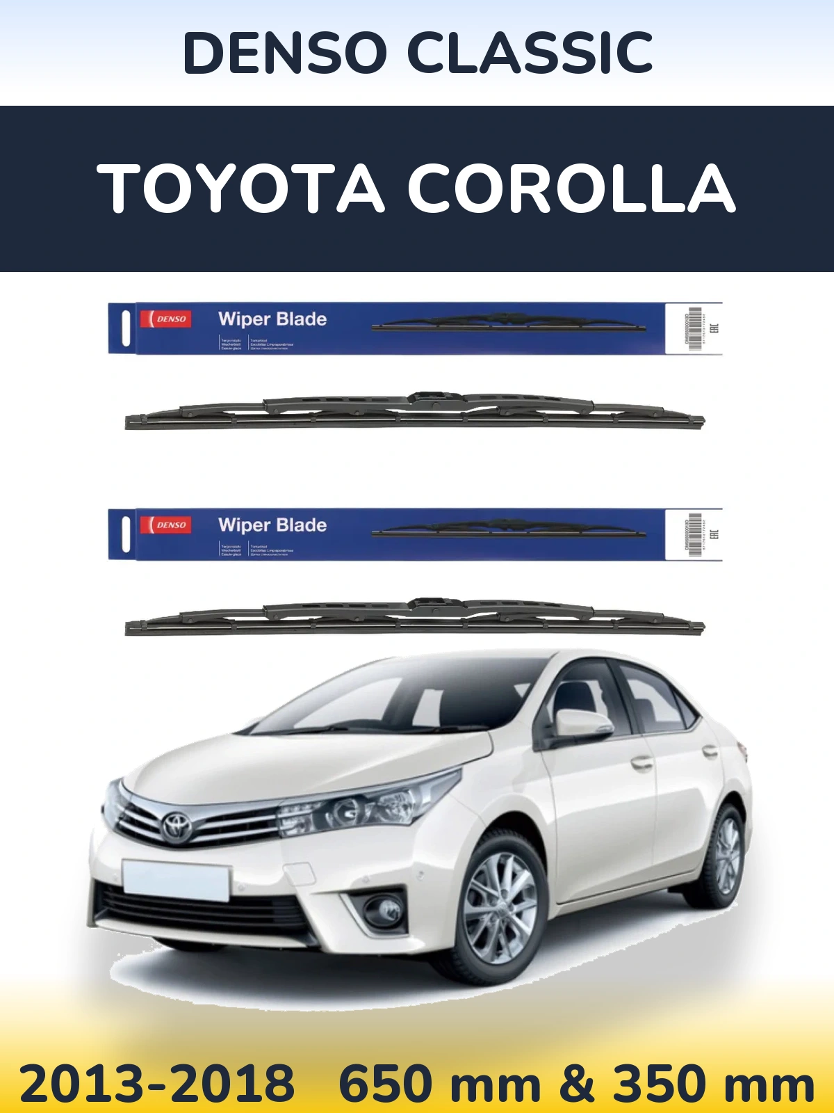 Front wiper blade set Denso Classic 650 & 350 mm for Toyota Corolla 2013-2018