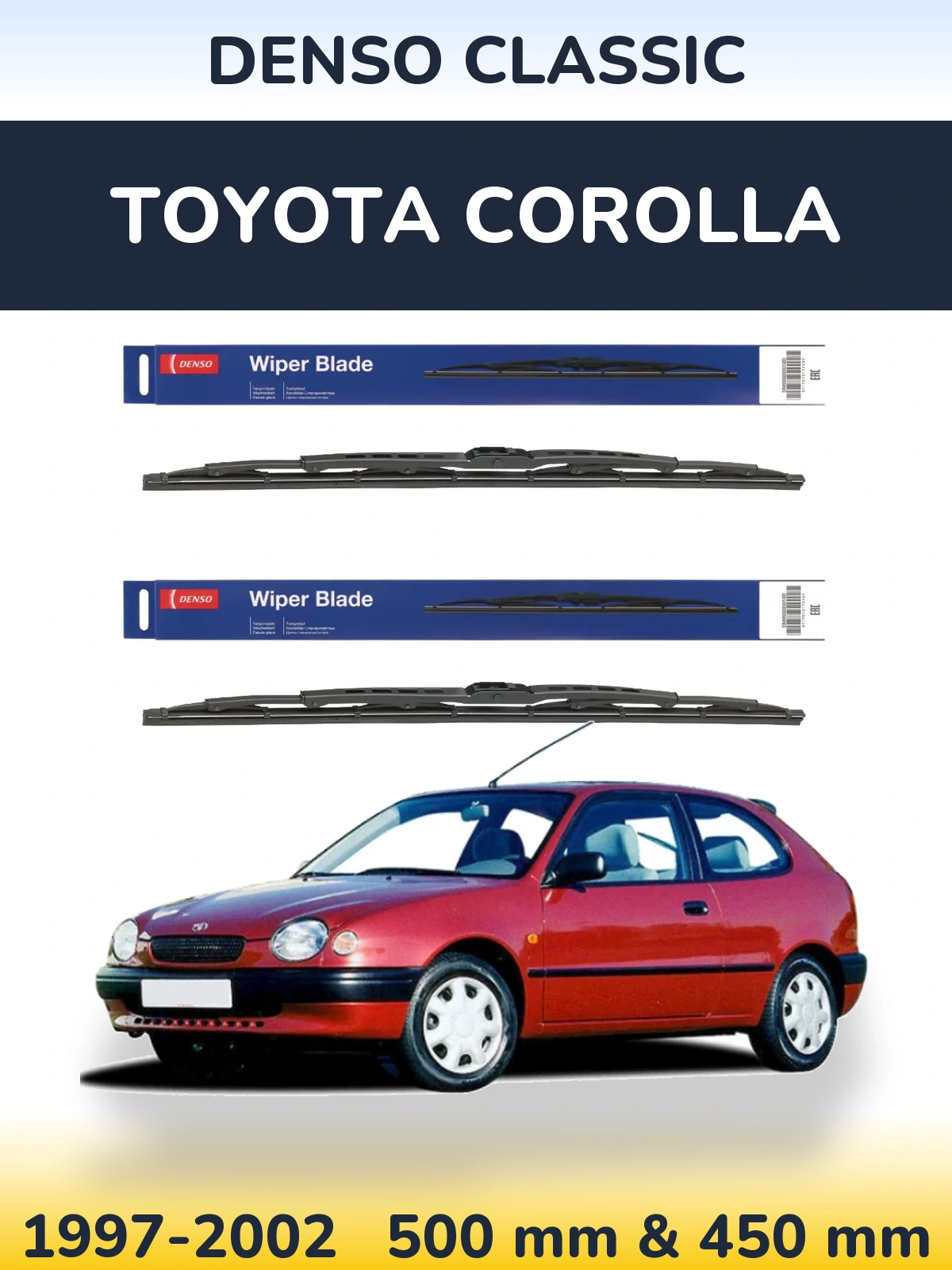 Komplet przednich wycieraczek Denso Classic 500 & 450 mm do Toyota Corolla 1997-2002