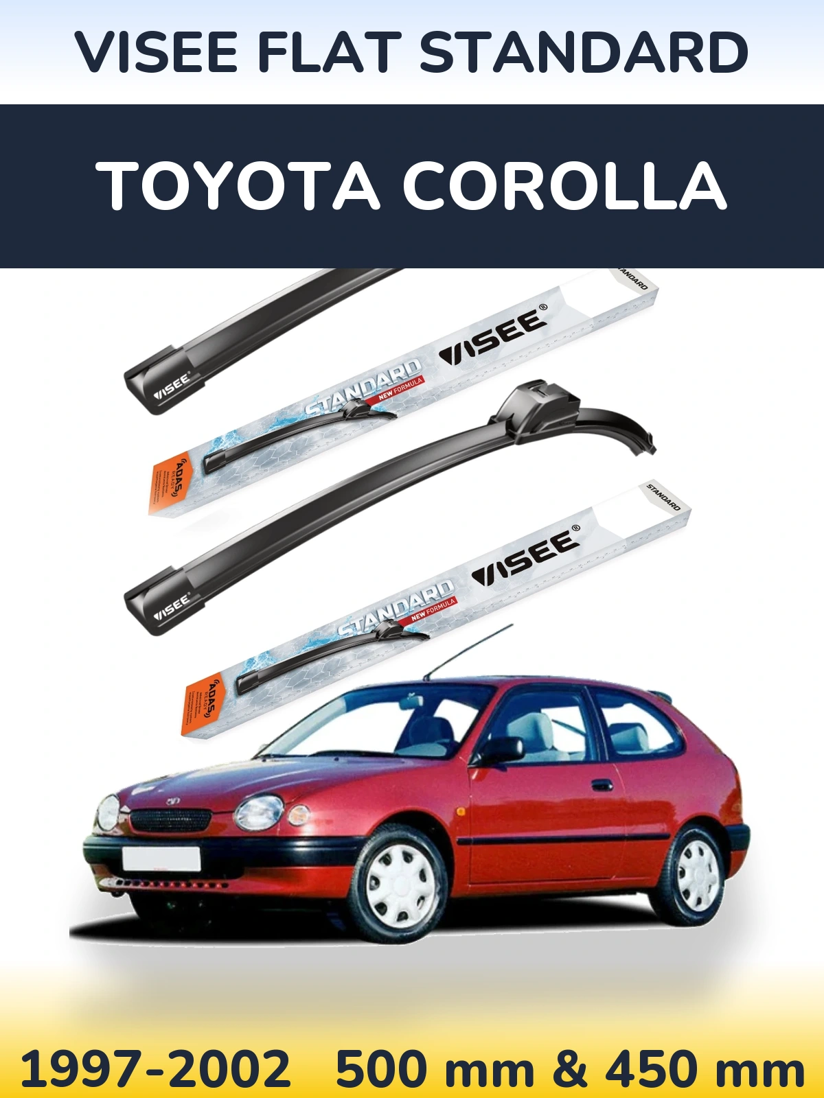 Комплект передних дворников VISEE FLAT STANDARD 500 & 450 мм для Toyota Corolla 1997-2002