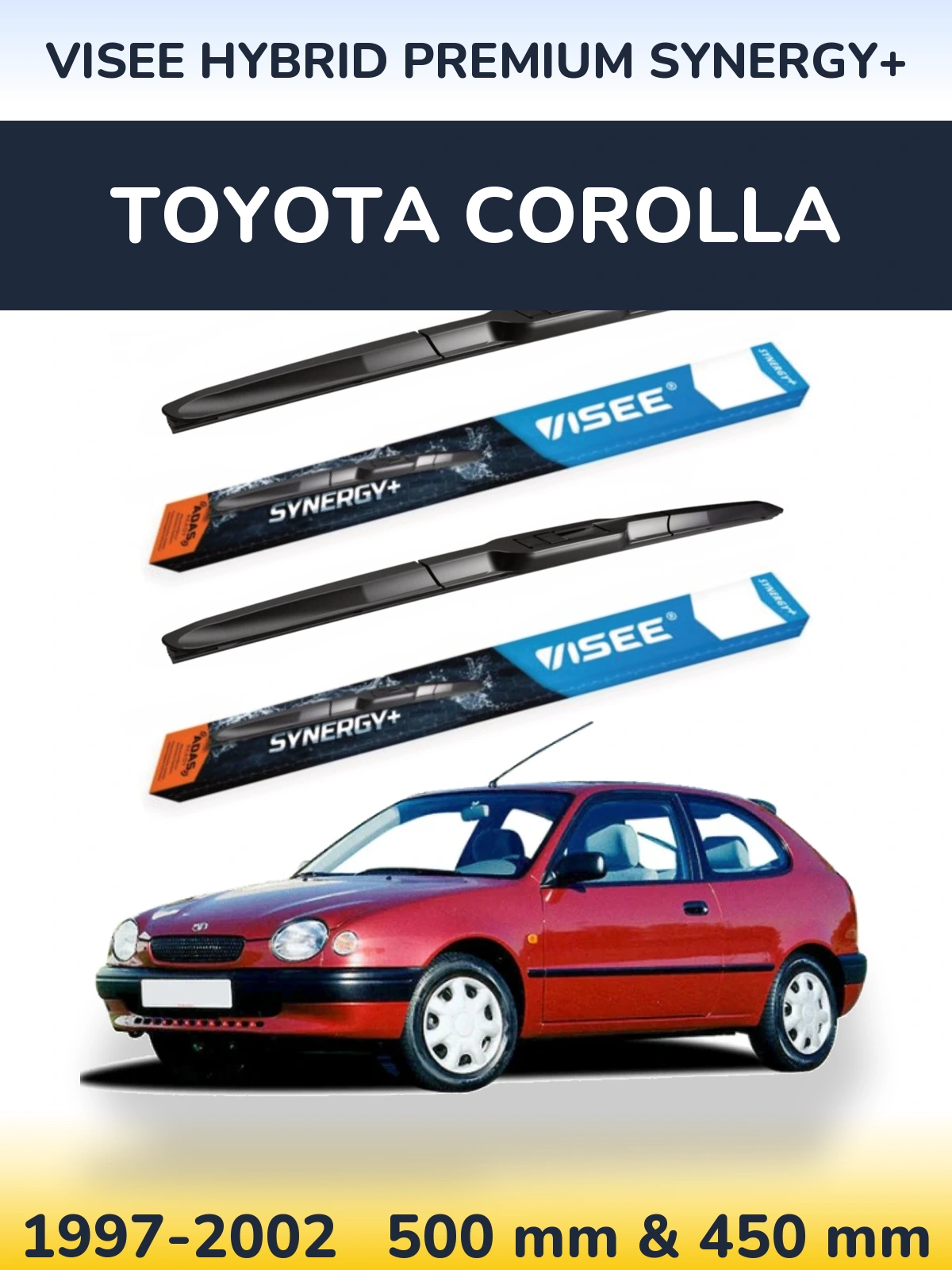 Front wiper blade set VISEE HYBRID PREMIUM SYNERGY+ 500 & 450 mm for Toyota Corolla 1997-2002