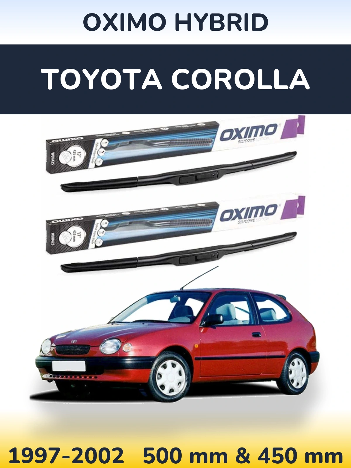 Komplet przednich wycieraczek Oximo Hybrid 500 & 450 mm do Toyota Corolla 1997-2002