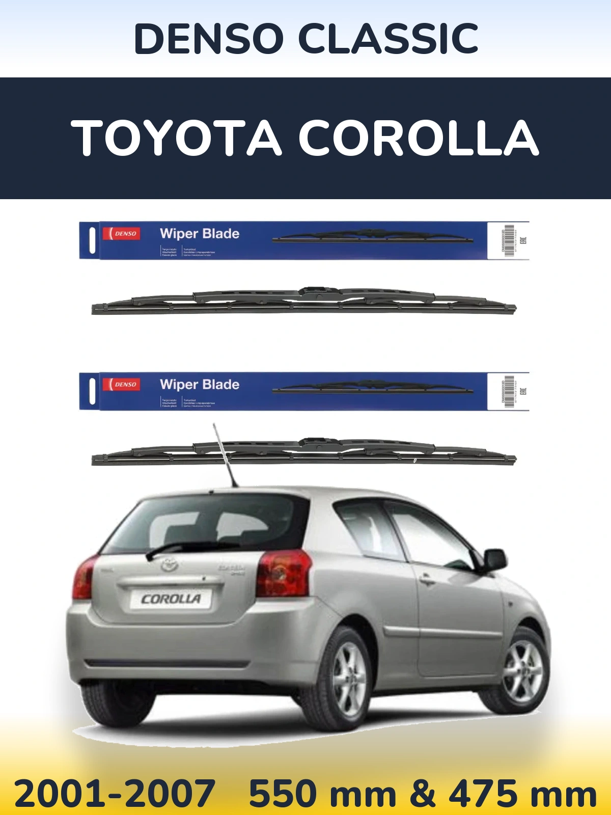 Комплект передних дворников Denso Classic 550 & 475 мм для Toyota Corolla 2001-2007