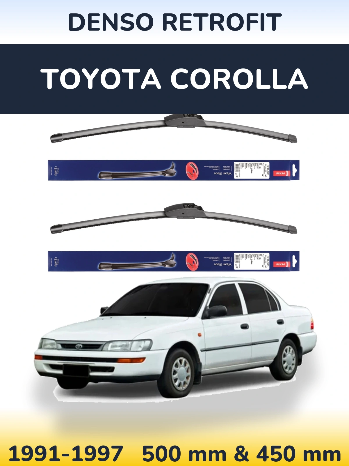 Komplet przednich wycieraczek Denso Retrofit 500 & 450 mm do Toyota Corolla 1991-1997