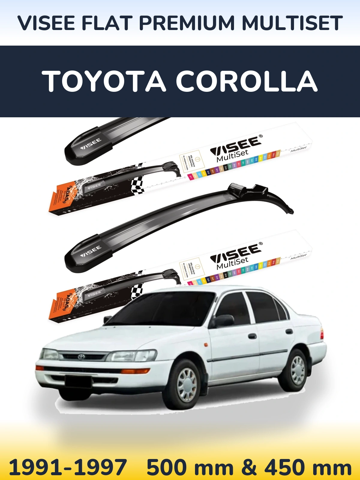Front wiper blade set VISEE FLAT PREMIUM MultiSet 500 & 450 mm for Toyota Corolla 1991-1997
