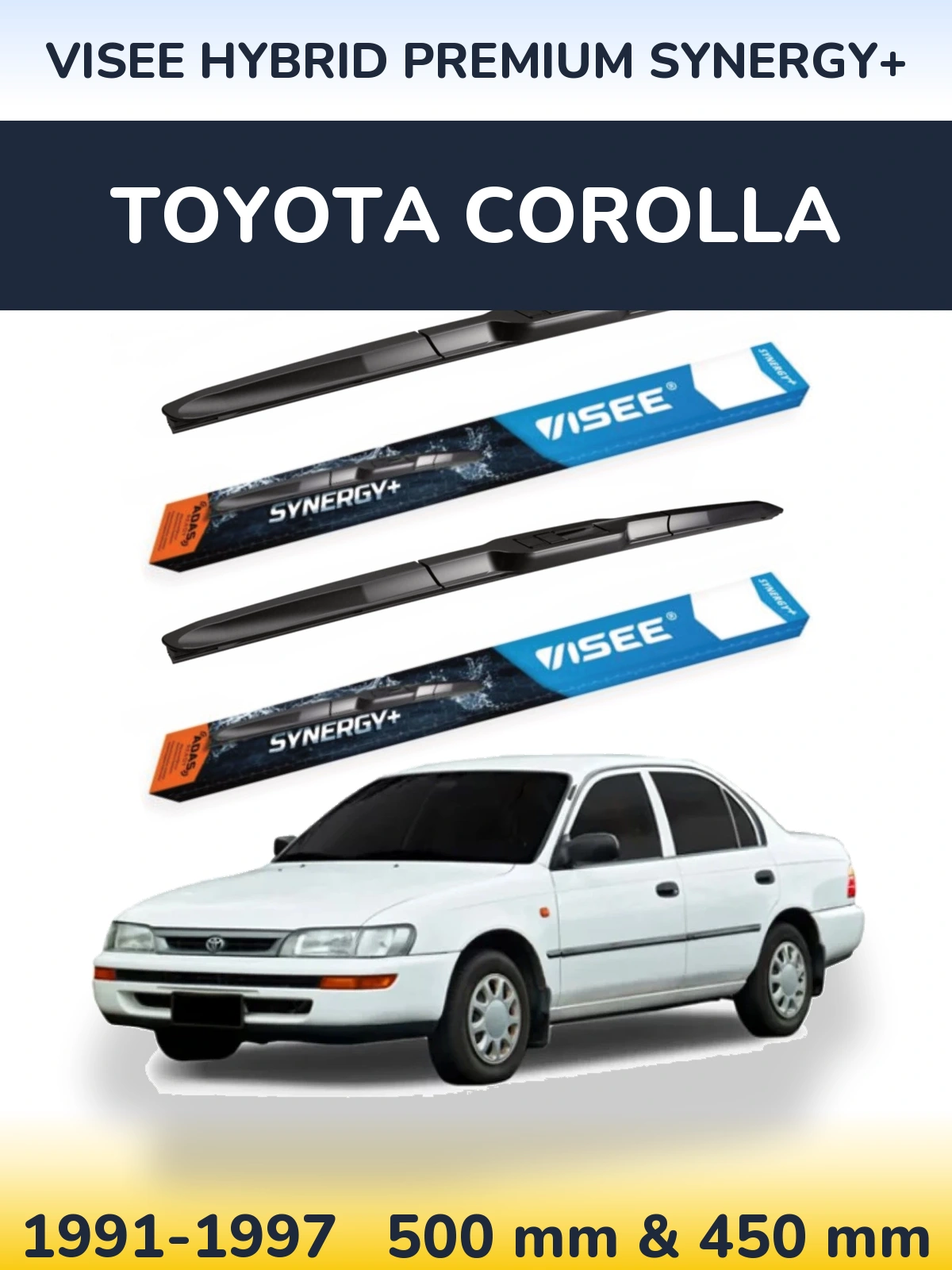 Front wiper blade set VISEE HYBRID PREMIUM SYNERGY+ 500 & 450 mm for Toyota Corolla 1991-1997
