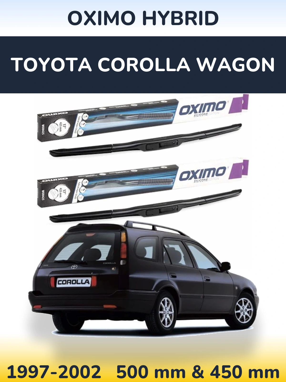 Комплект передних дворников Oximo Hybrid 500 & 450 мм для Toyota Corolla Wagon 1997-2002