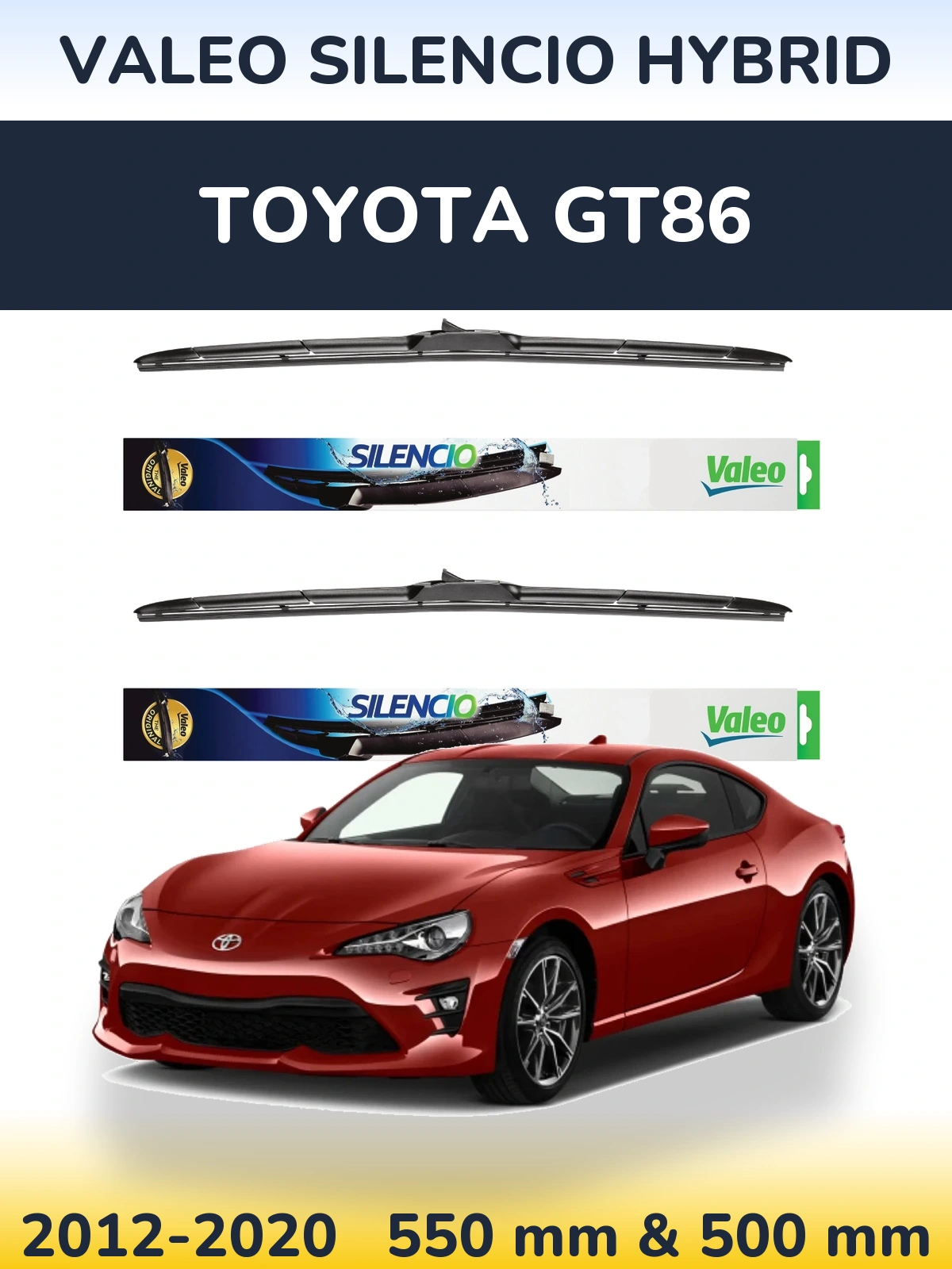 Front wiper blade set Valeo Silencio Hybrid 550 & 500 mm for Toyota GT86 2012-2020