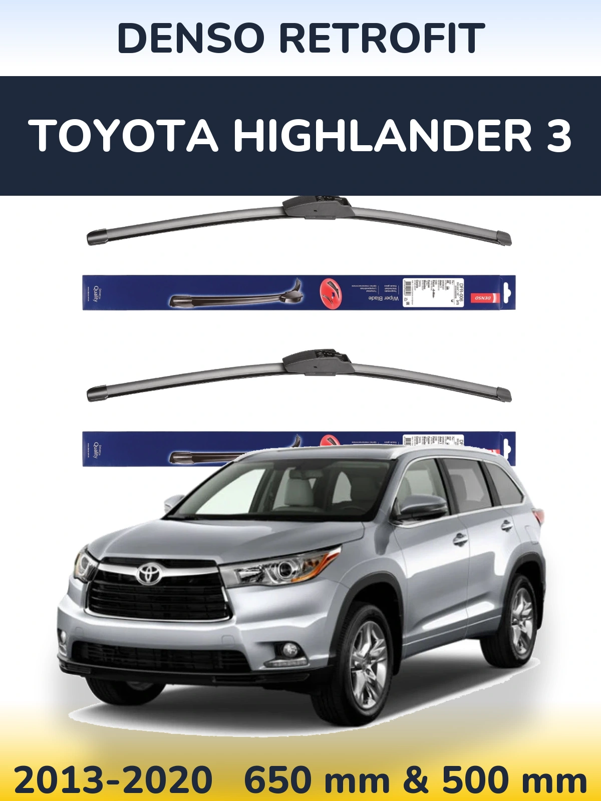 Комплект передних дворников Denso Retrofit 650 & 500 мм для Toyota Highlander 3 2013-2020