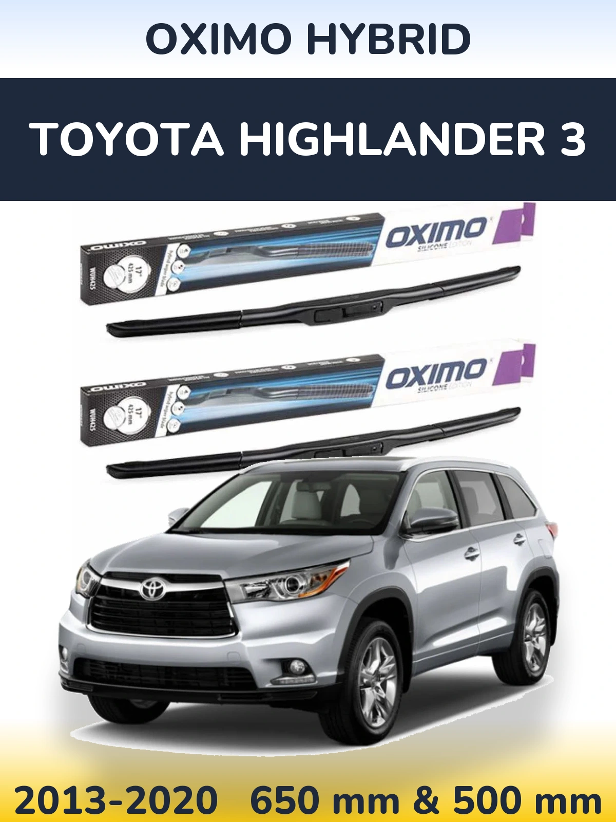 Комплект передних дворников Oximo Hybrid 650 & 500 мм для Toyota Highlander 3 2013-2020