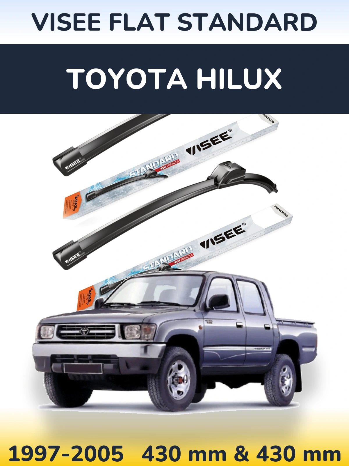 Комплект передних дворников VISEE FLAT STANDARD 430 & 430 мм для Toyota Hilux 1997-2005