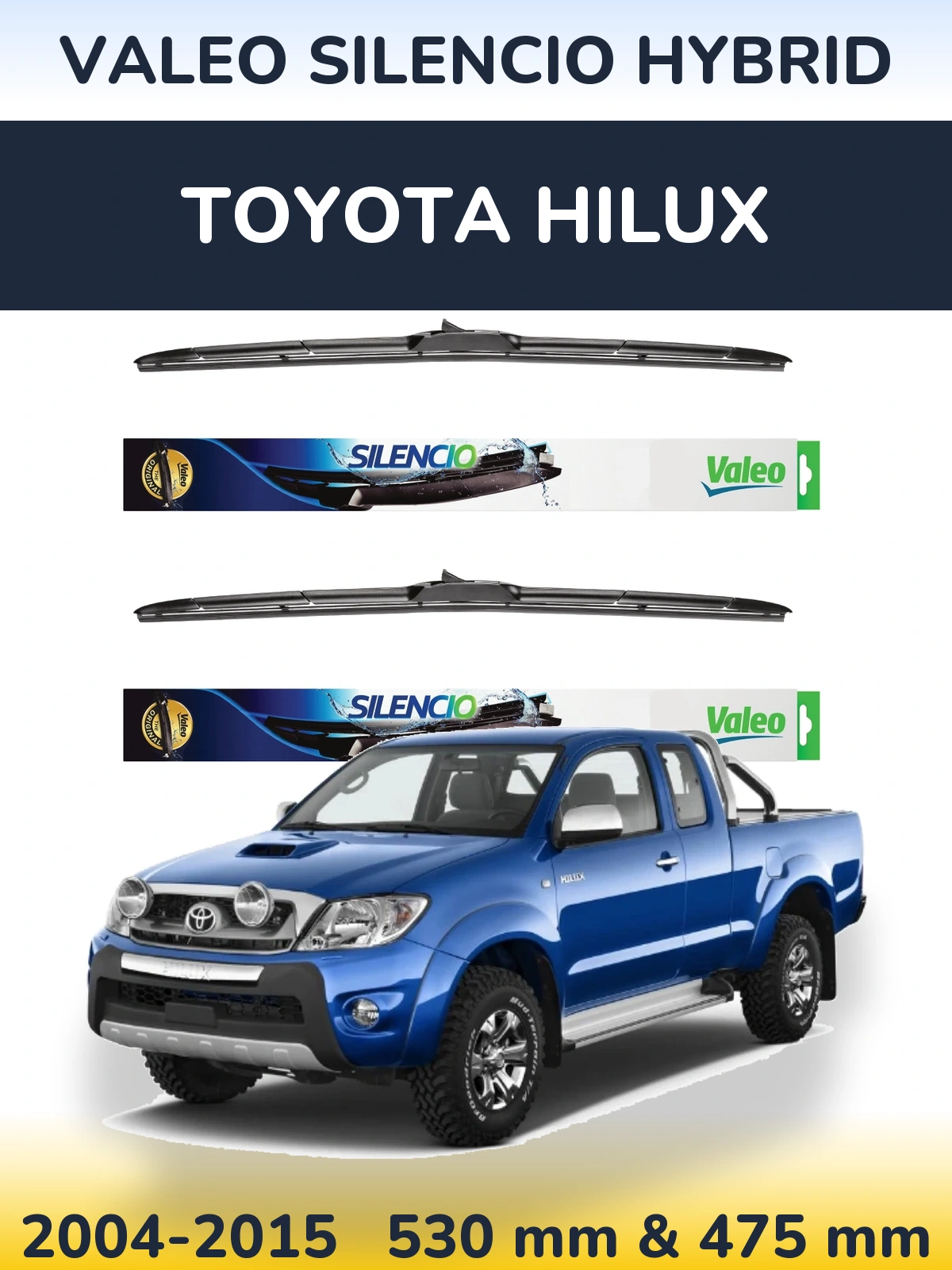 Комплект передних дворников Valeo Silencio Hybrid 530 & 475 мм для Toyota Hilux 2004-2015