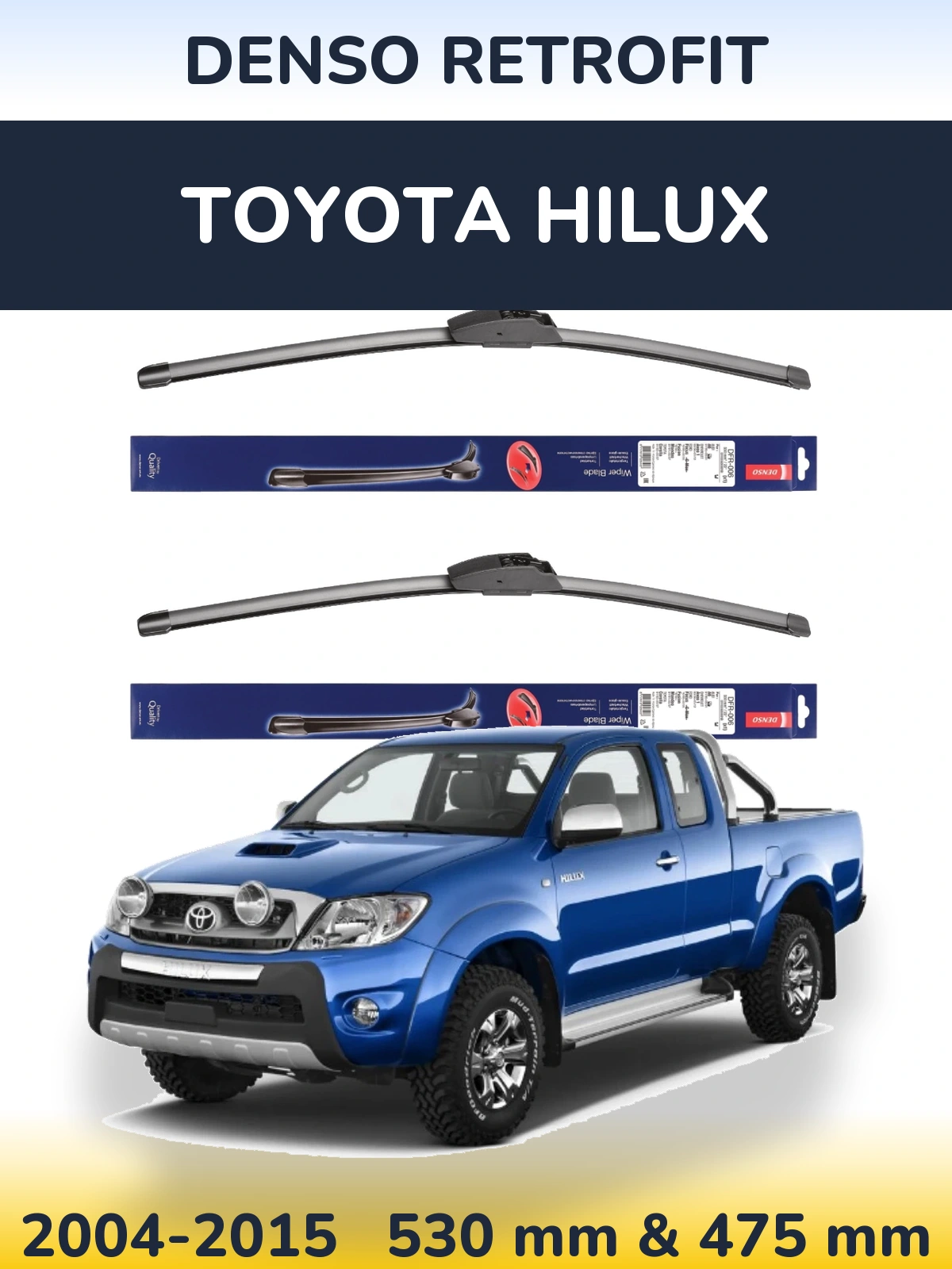 Komplet przednich wycieraczek Denso Retrofit 530 & 475 mm do Toyota Hilux 2004-2015