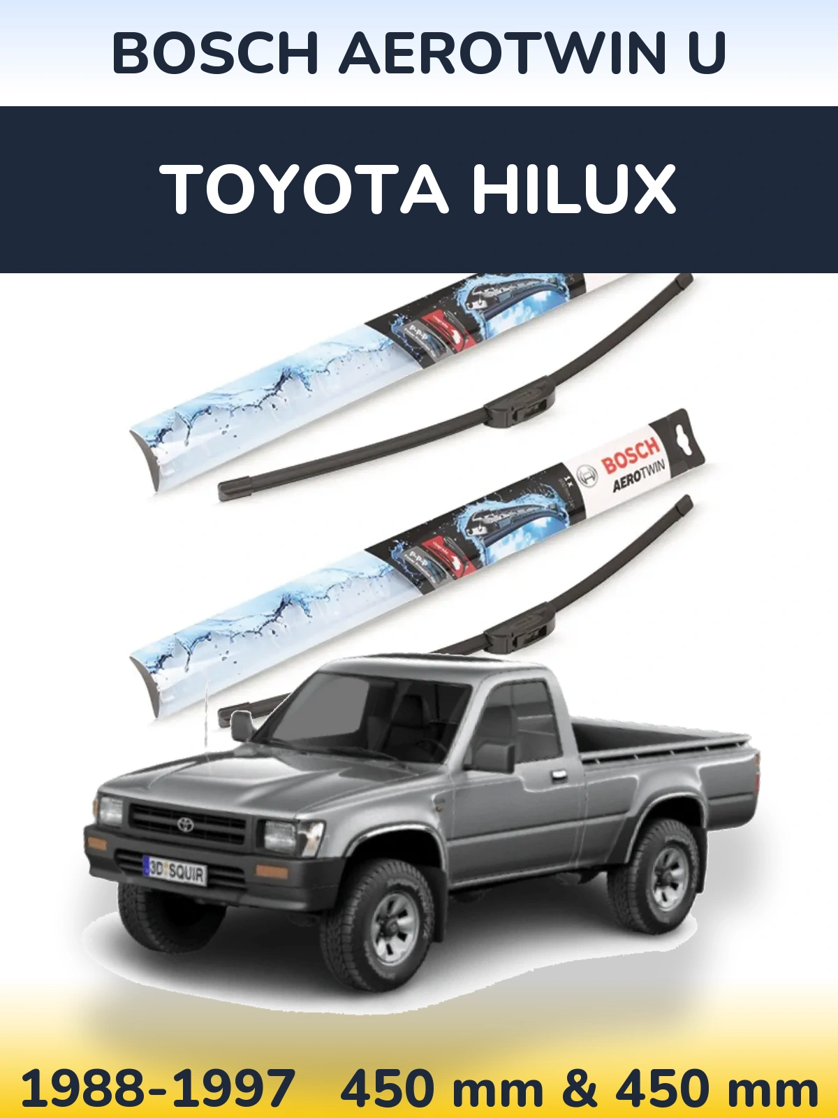 Komplet przednich wycieraczek BOSCH AeroTwin U 450 & 450 mm do Toyota Hilux 1988-1997