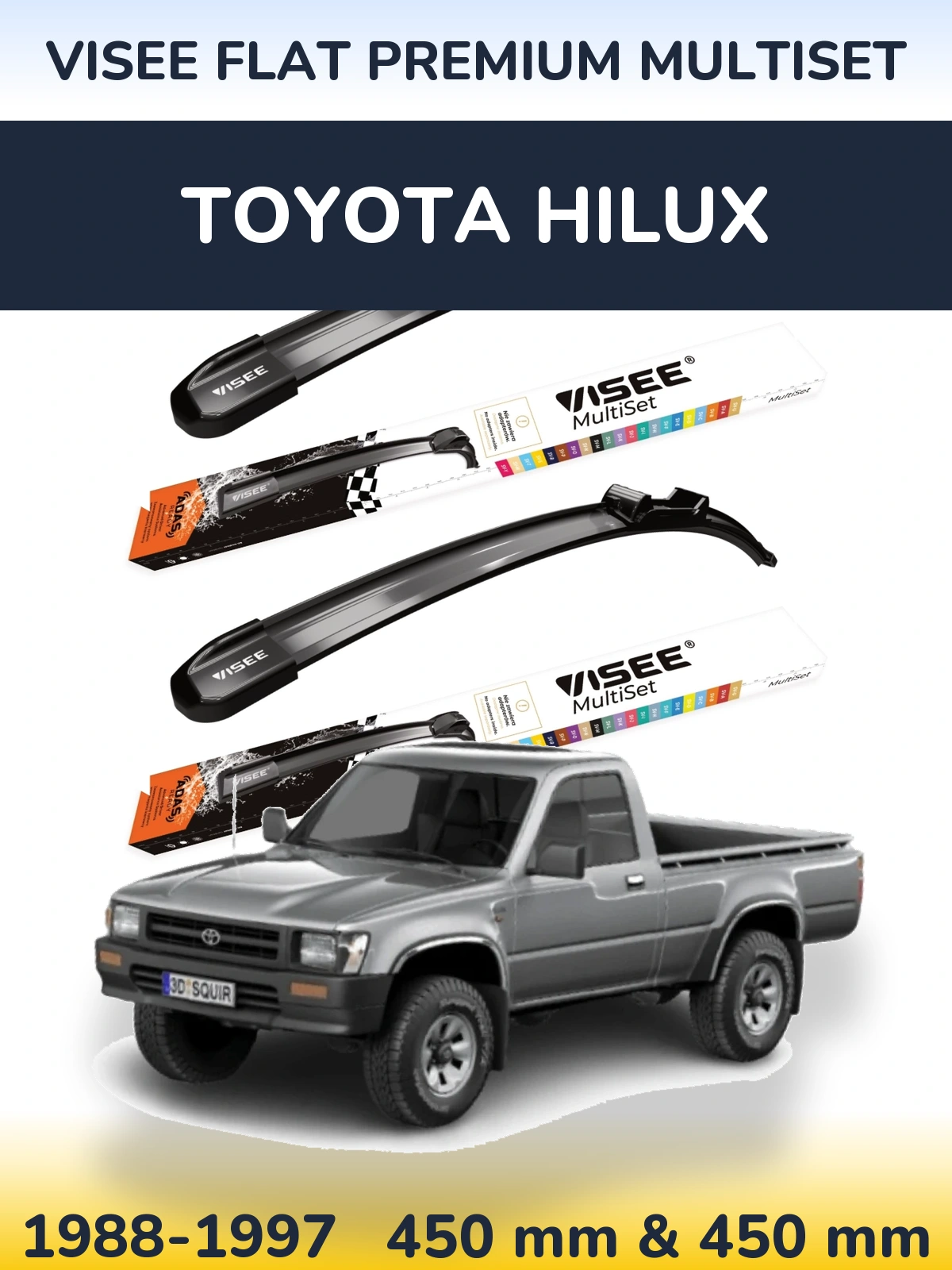 Komplet przednich wycieraczek VISEE FLAT PREMIUM MultiSet 450 & 450 mm do Toyota Hilux 1988-1997