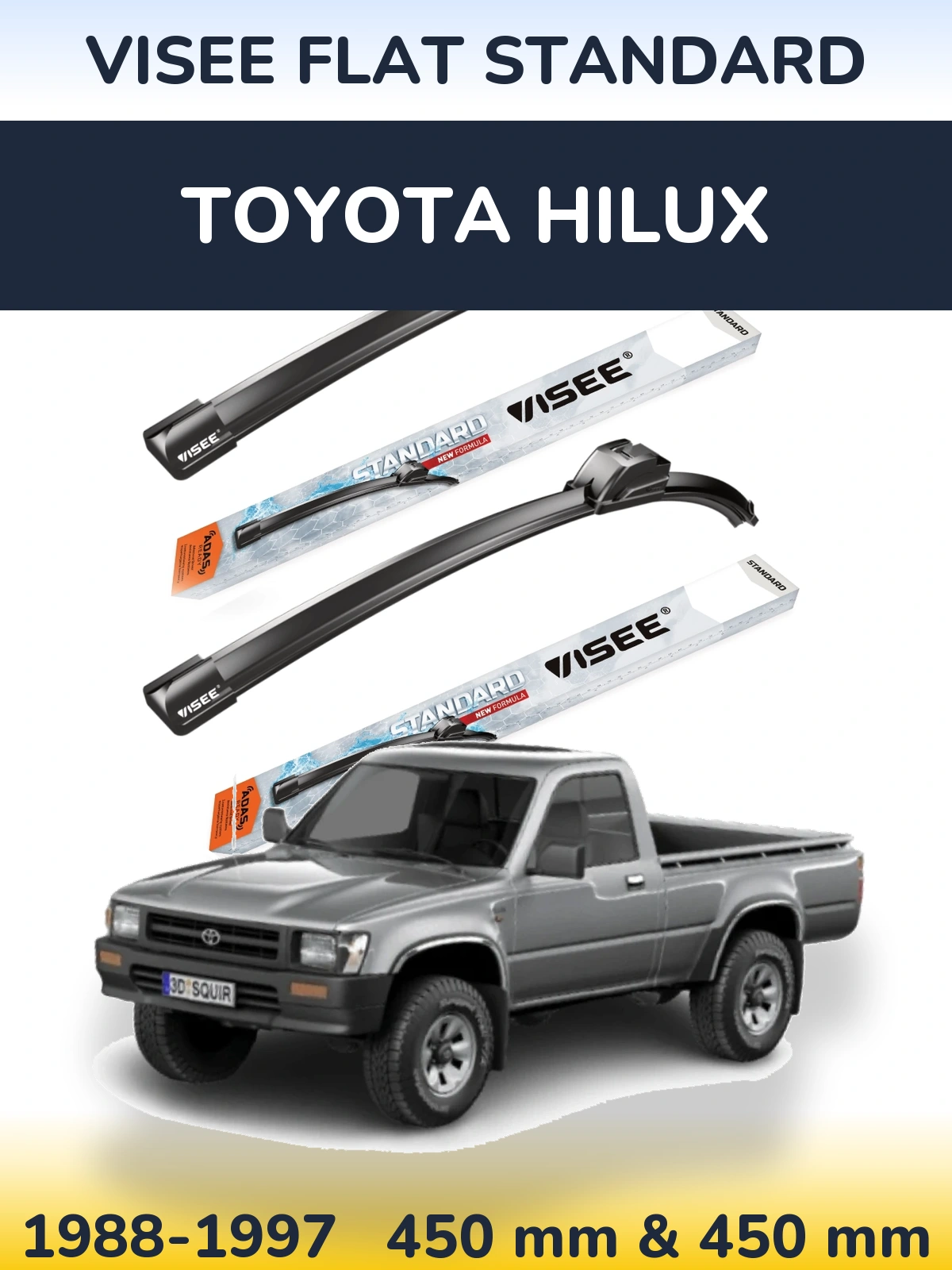 Komplet przednich wycieraczek VISEE FLAT STANDARD 450 & 450 mm do Toyota Hilux 1988-1997