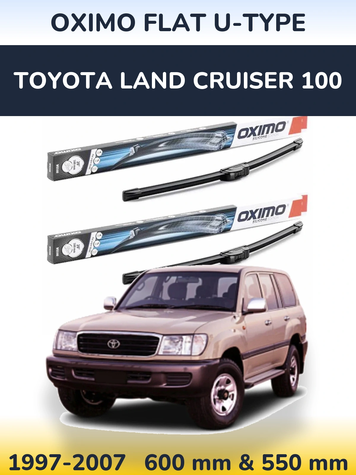 Комплект передних дворников Oximo Flat U-type 600 & 550 мм для Toyota Land Cruiser 100 1997-2007