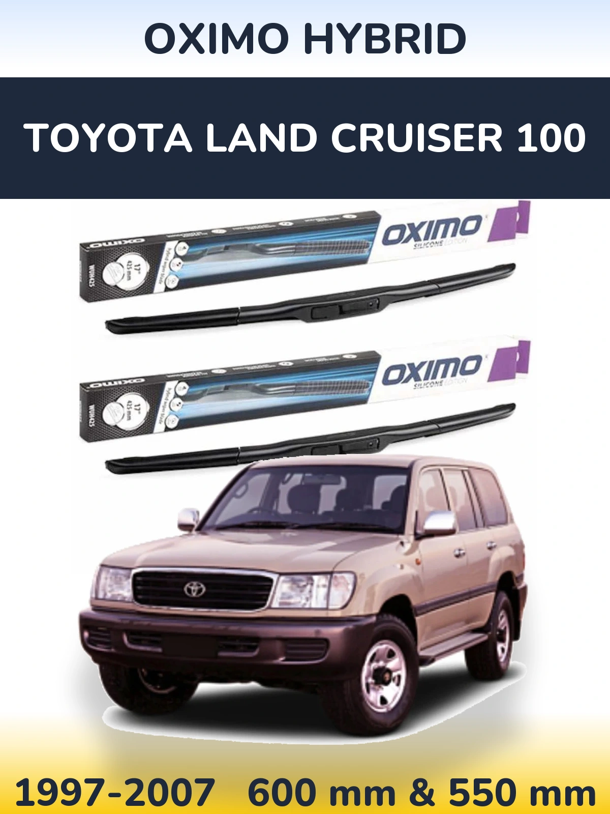 Комплект передних дворников Oximo Hybrid 600 & 550 мм для Toyota Land Cruiser 100 1997-2007