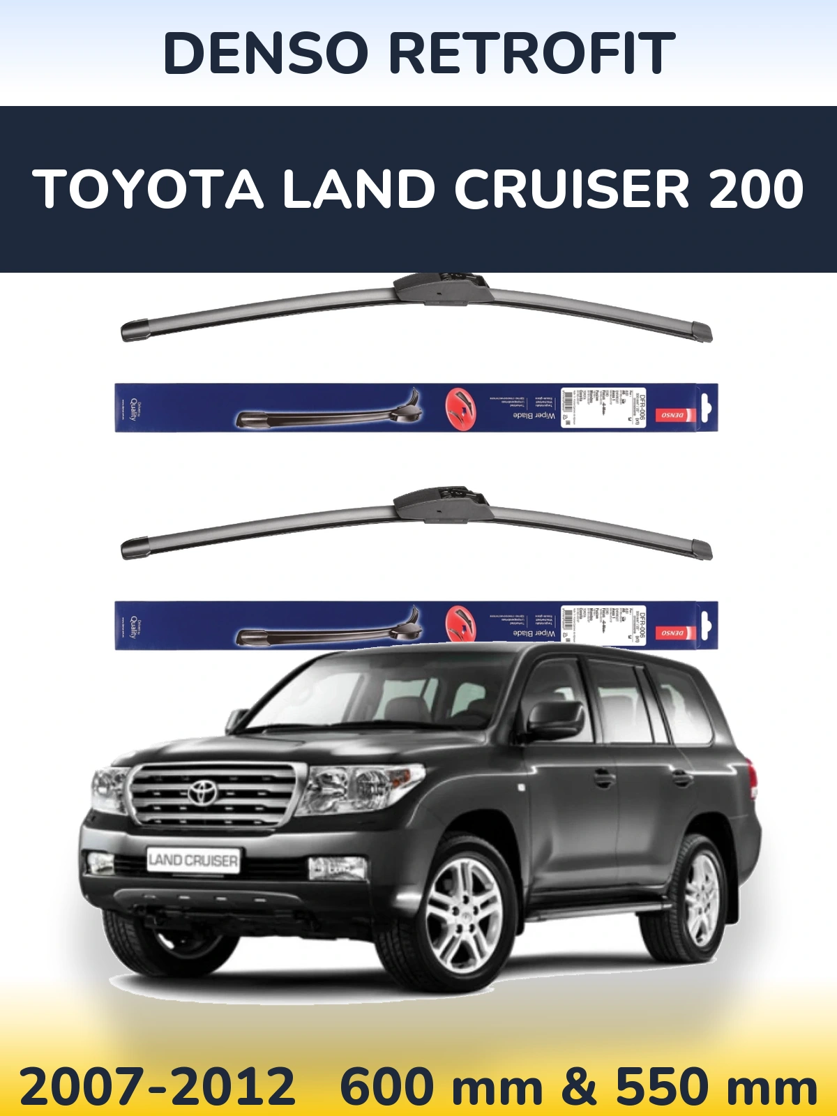 Komplet przednich wycieraczek Denso Retrofit 600 & 550 mm do Toyota Land Cruiser 200 2007-2012