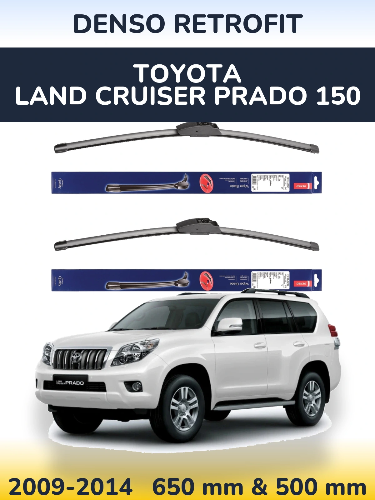 Komplet przednich wycieraczek Denso Retrofit 650 & 500 mm do Toyota Land Cruiser Prado 150 2009-2014