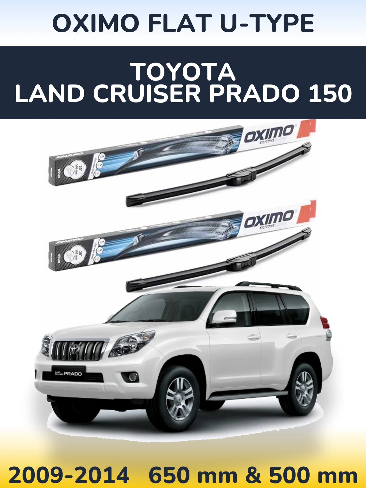 Комплект передних дворников Oximo Flat U-type 650 & 500 мм для Toyota Land Cruiser Prado 150 2009-2014