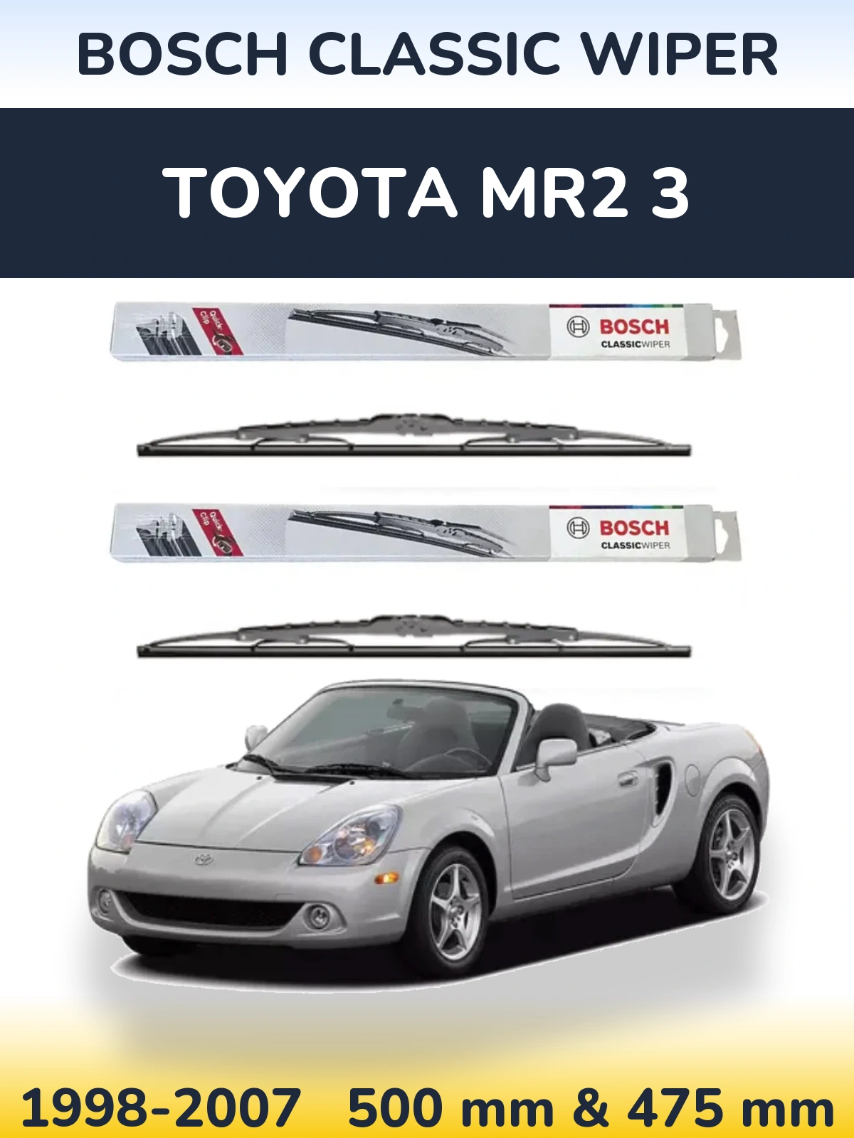 Комплект передних дворников BOSCH Classic Wiper 500 & 475 мм для Toyota MR2 3 1998-2007