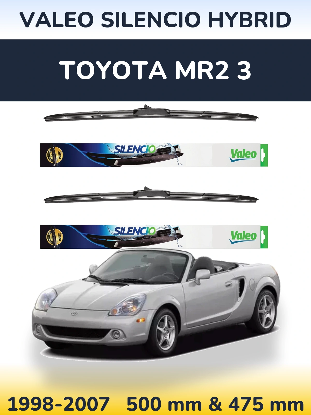 Комплект передних дворников Valeo Silencio Hybrid 500 & 475 мм для Toyota MR2 3 1998-2007