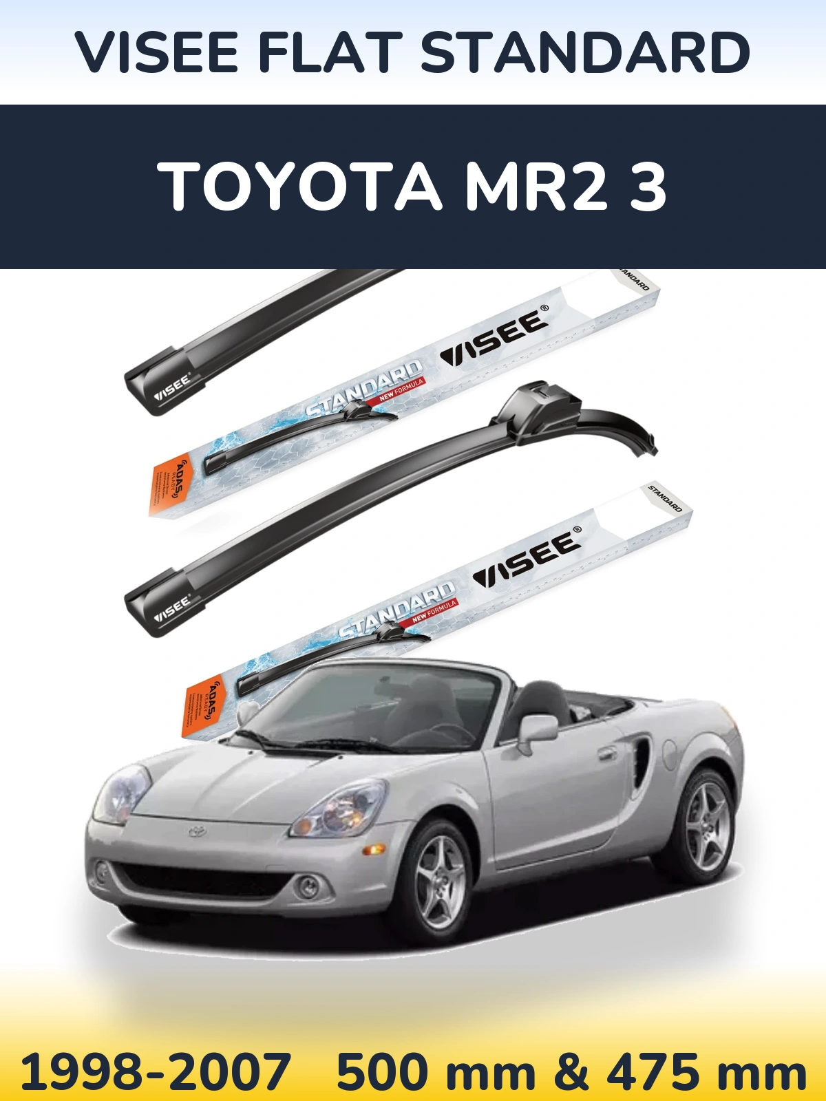 Комплект передних дворников VISEE FLAT STANDARD 500 & 475 мм для Toyota MR2 3 1998-2007