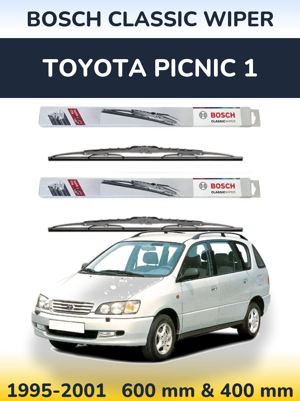 Komplet przednich wycieraczek BOSCH Classic Wiper 600 & 400 mm do Toyota Picnic 1 1995-2001