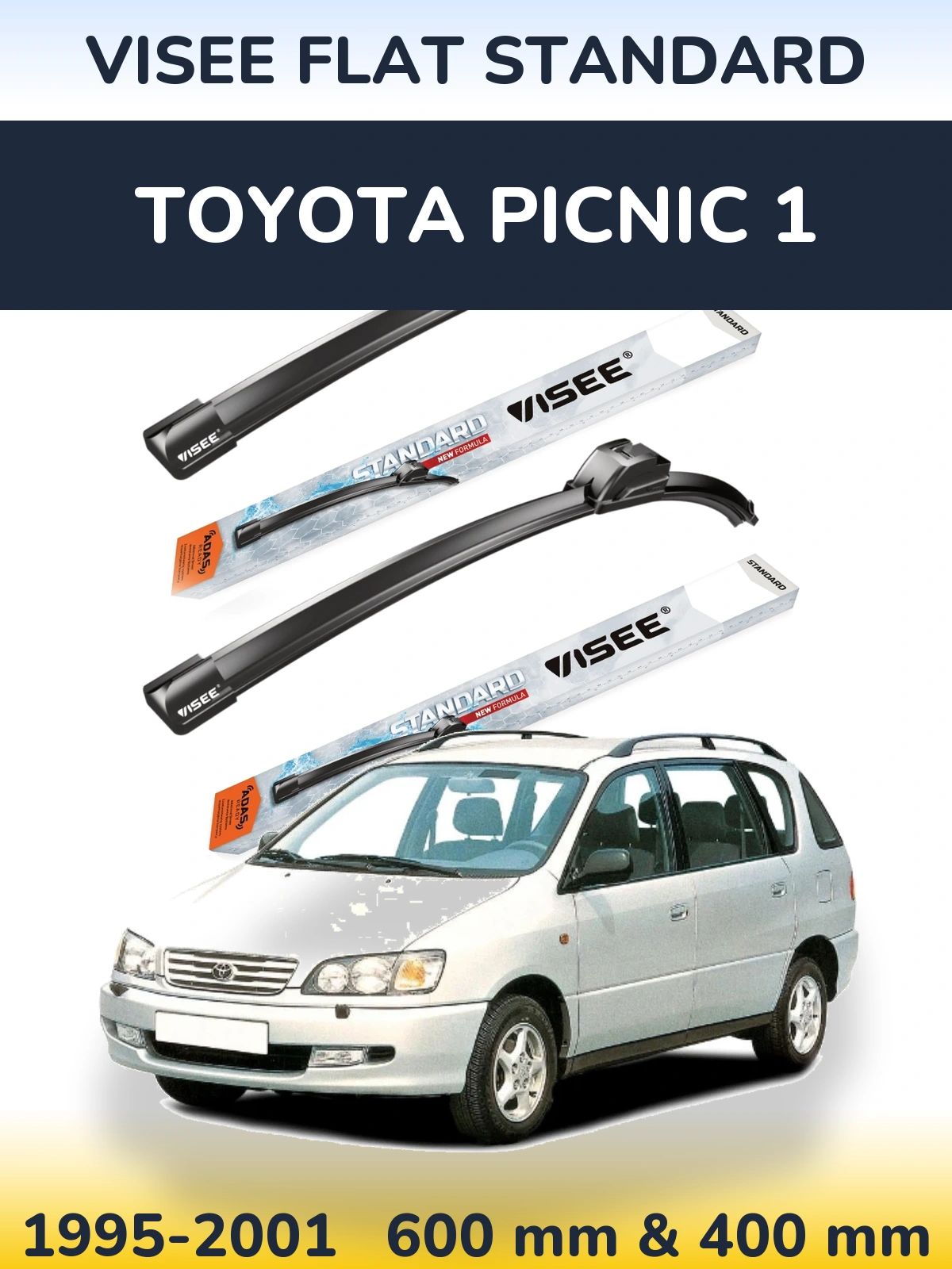 Комплект передних дворников VISEE FLAT STANDARD 600 & 400 мм для Toyota Picnic 1 1995-2001