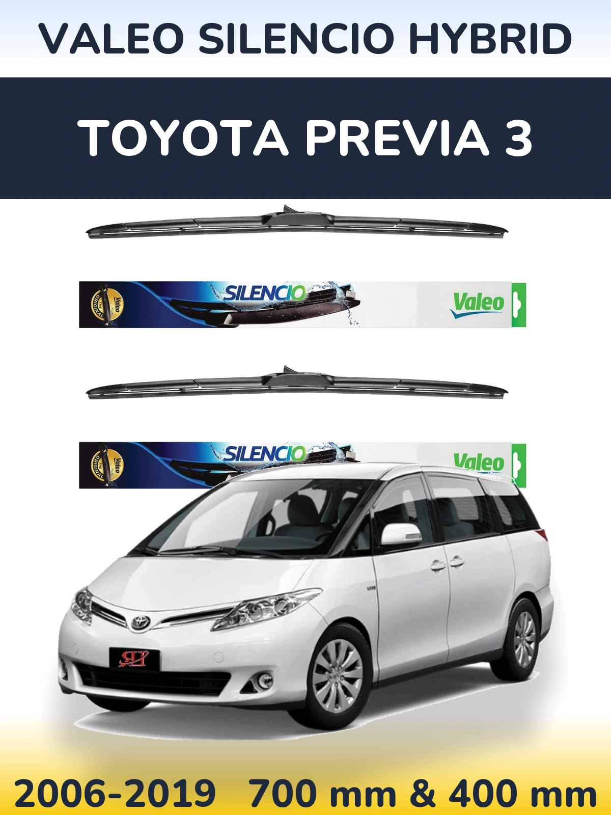 Komplet przednich wycieraczek Valeo Silencio Hybrid 700 & 400 mm do Toyota Previa 3 2006-2019