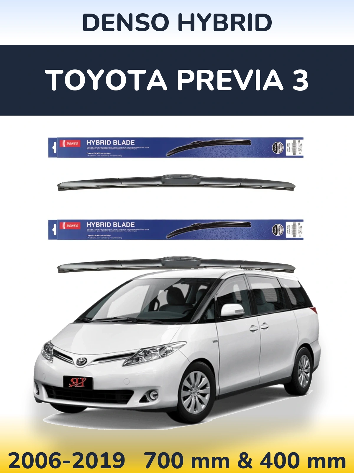 Front wiper blade set Denso Hybrid 700 & 400 mm for Toyota Previa 3 2006-2019