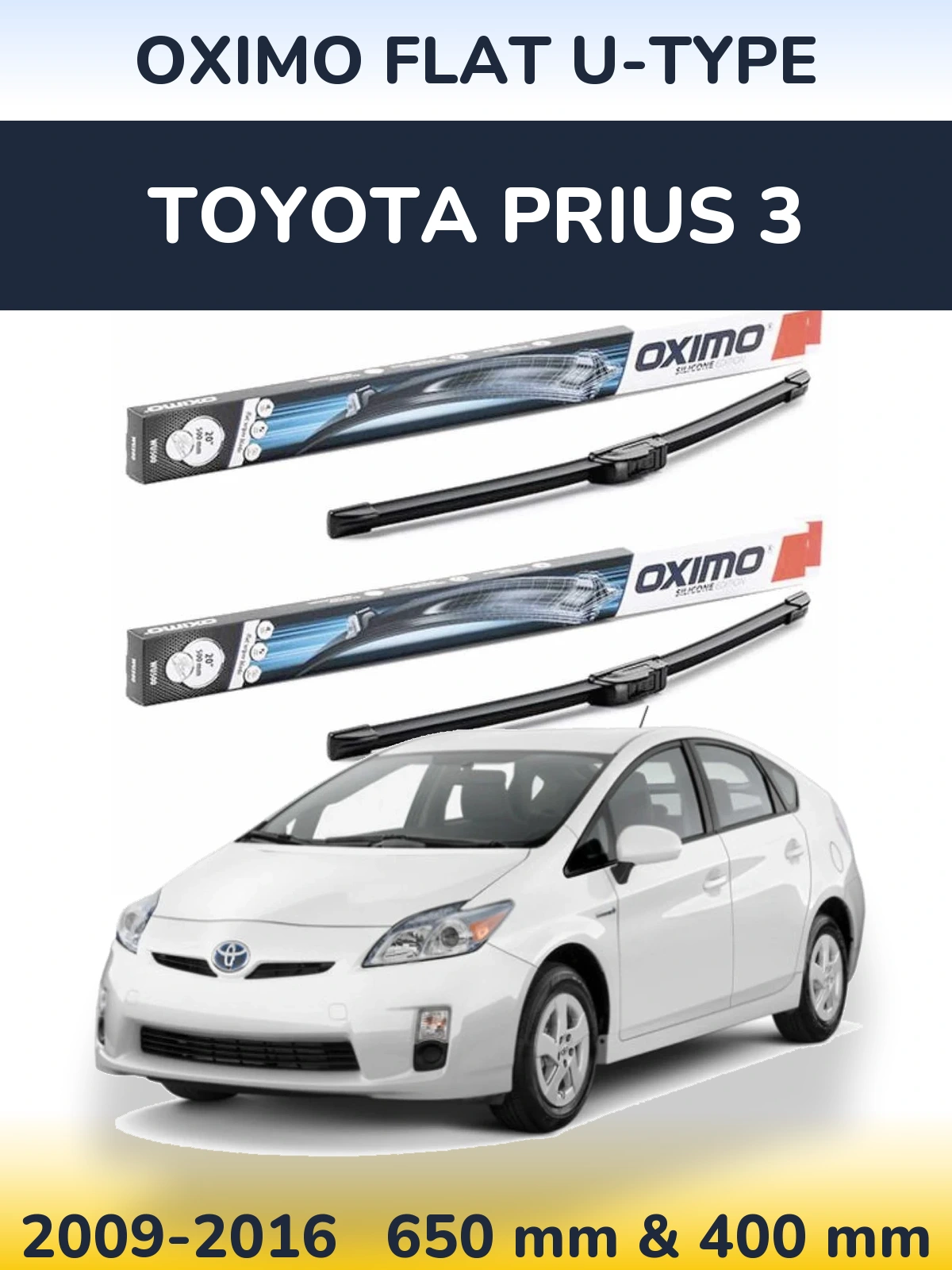 Комплект передних дворников Oximo Flat U-type 650 & 400 мм для Toyota Prius 3 2009-2016