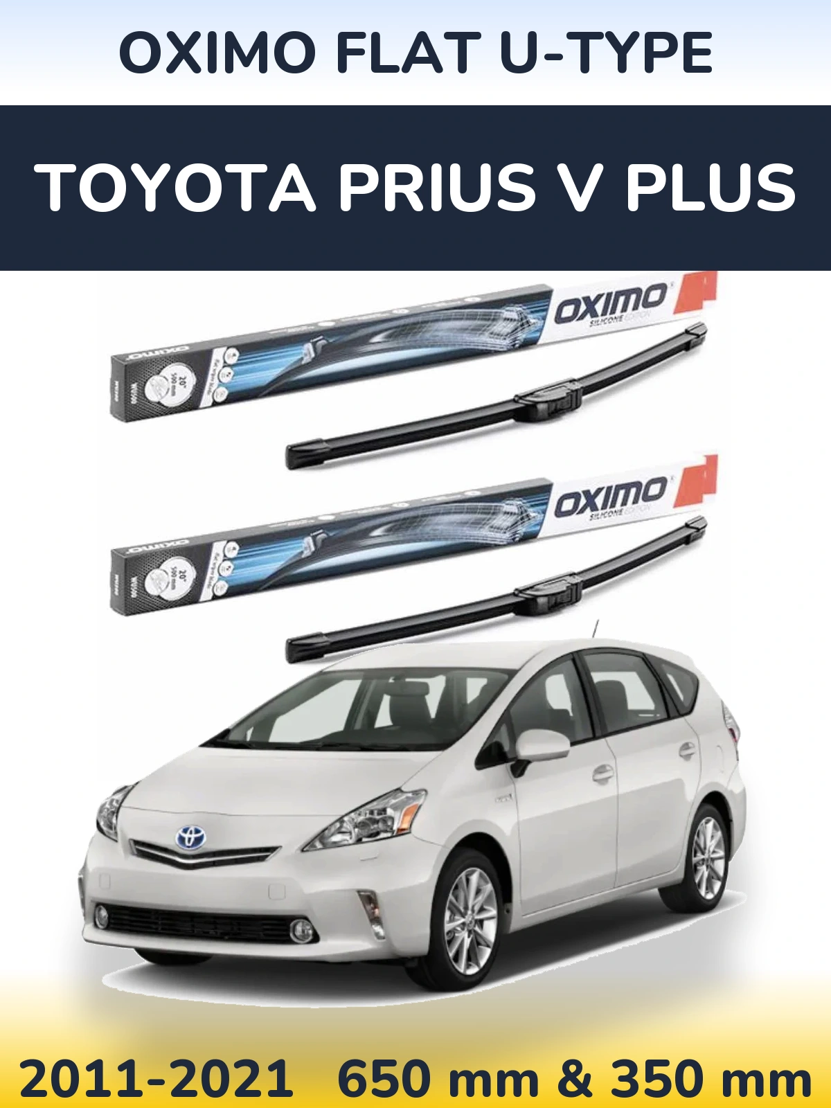 Комплект передних дворников Oximo Flat U-type 650 & 350 мм для Toyota Prius V Plus 2011-2021