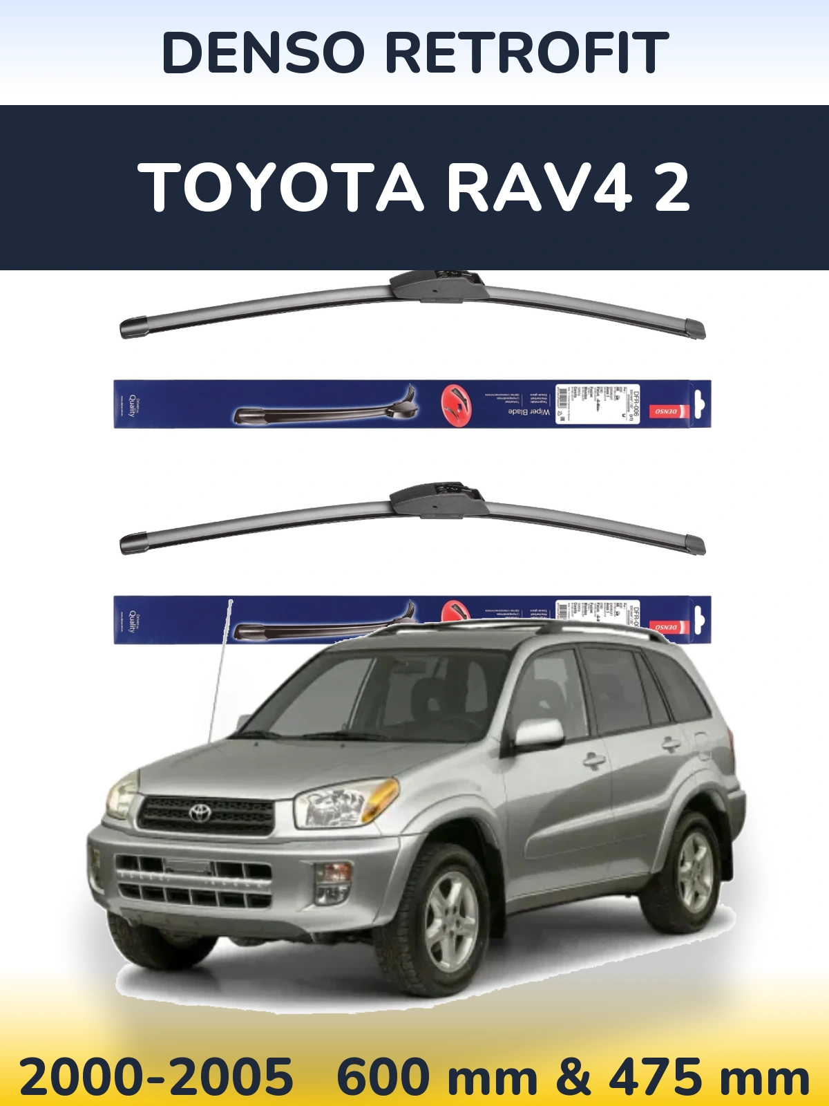 Komplet przednich wycieraczek Denso Retrofit 600 & 475 mm do Toyota RAV4 2 2000-2005